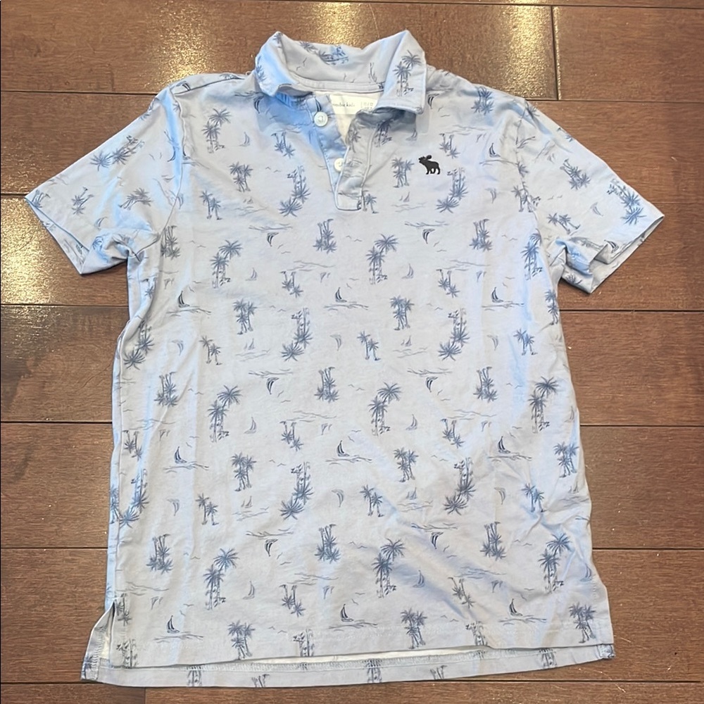 Boy’s Blue Polo Shirt with Palm Tree Print